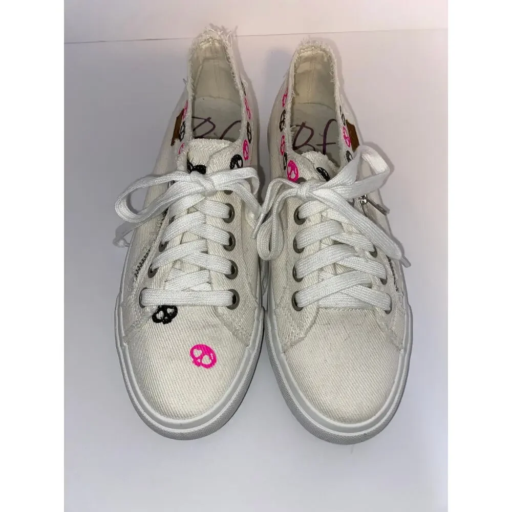 Blowfish Malibu Marley White Canvas Skull Print Sneakers Women’s Size 8.5